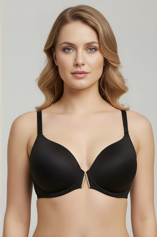 Luxe Seamless Front Open Padded Bra – Black