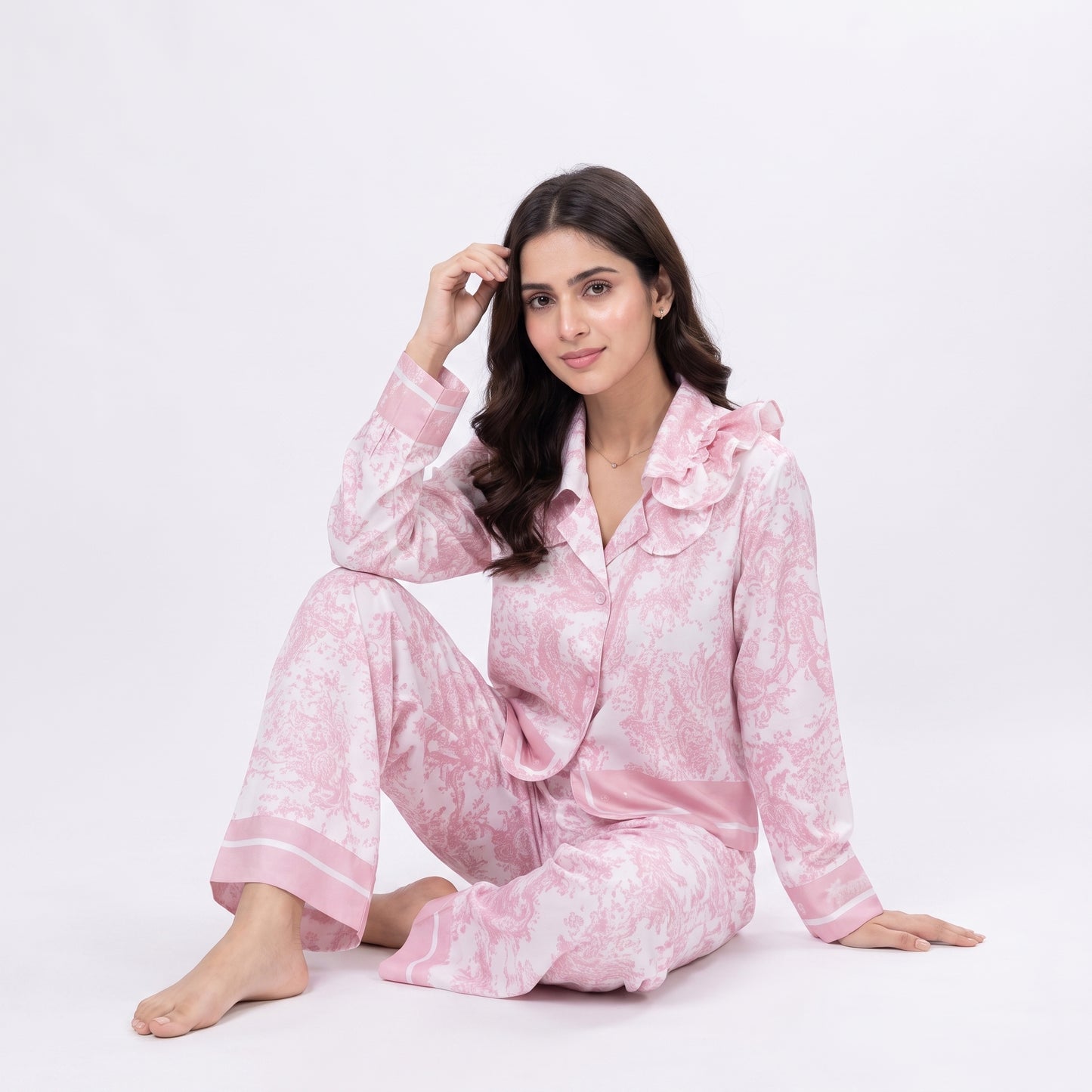 Silk 2-Piece Printed Pajama Set – Blush Pink