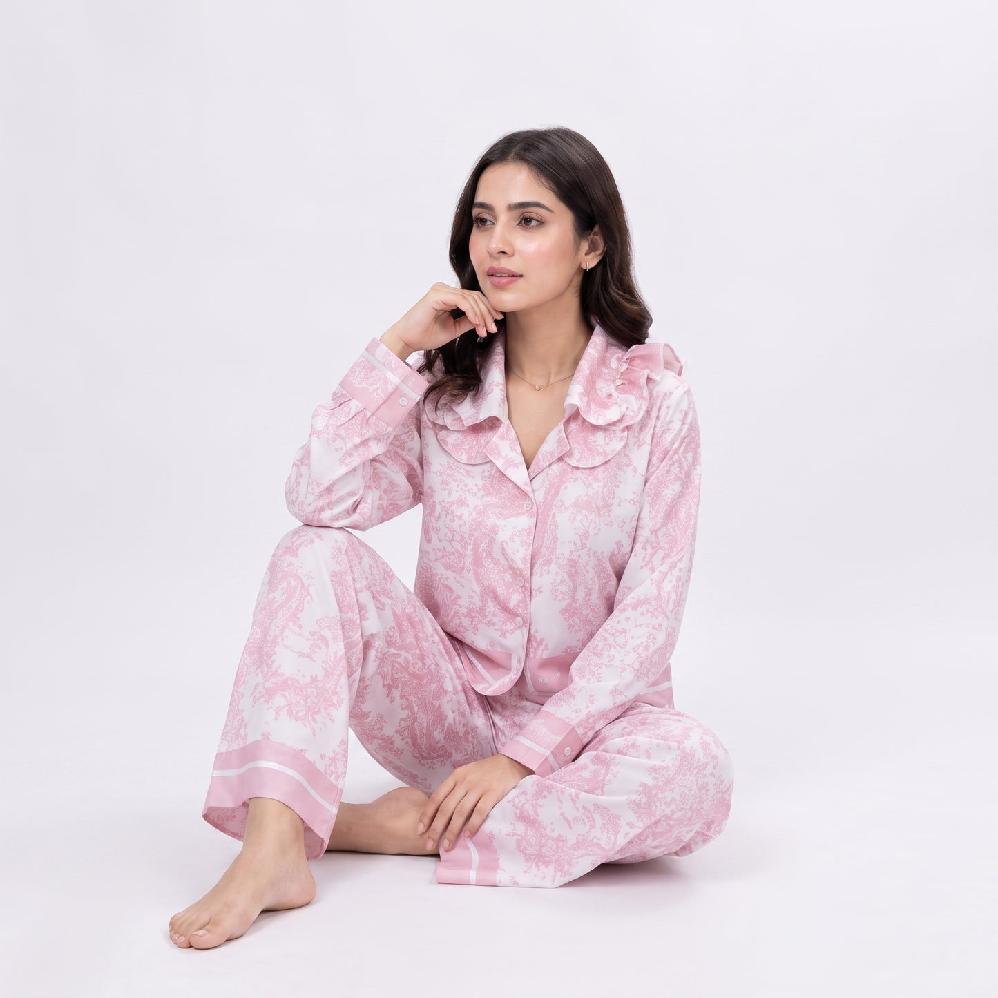 Silk 2-Piece Printed Pajama Set – Blush Pink