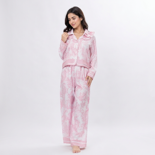 Silk 2-Piece Printed Pajama Set – Blush Pink